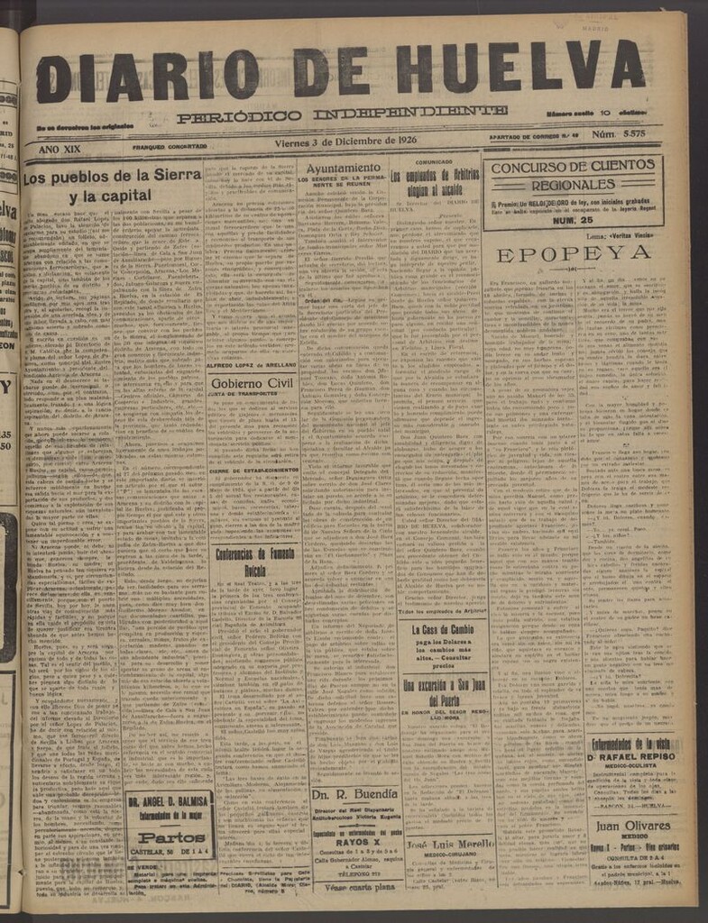 Miniatura de Diario de Huelva : periódico independiente del 3 de diciembre de 1926