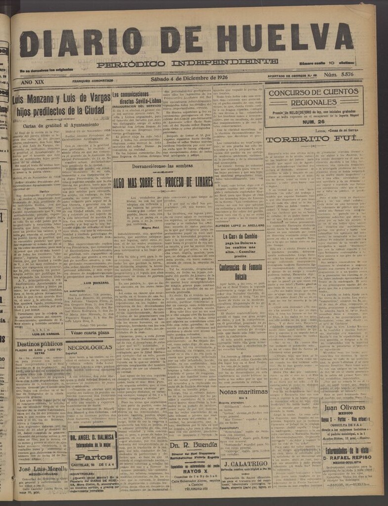 Miniatura de Diario de Huelva : periódico independiente del 4 de diciembre de 1926