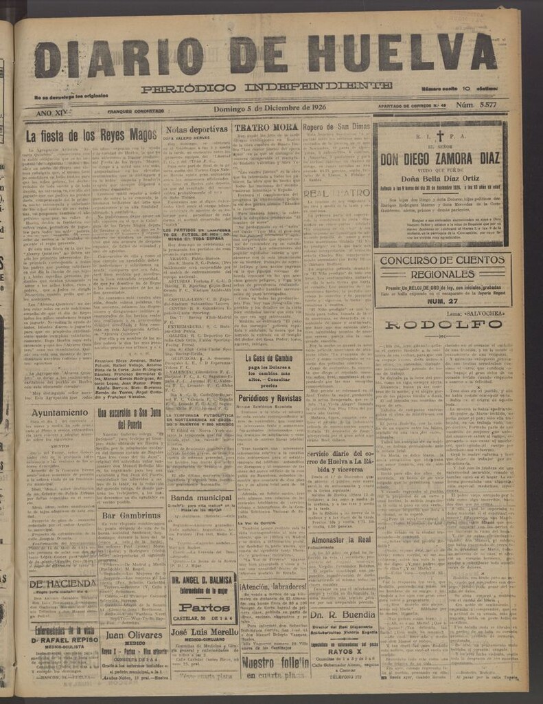 Miniatura de Diario de Huelva : periódico independiente del 5 de diciembre de 1926