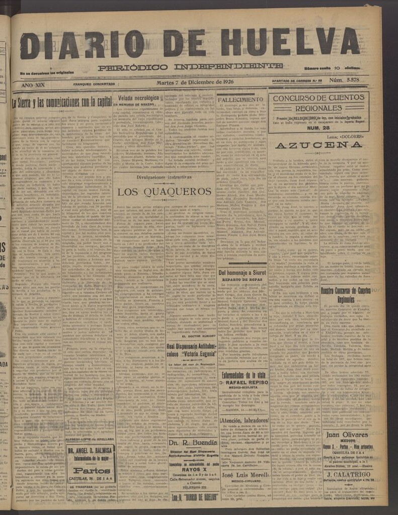 Miniatura de Diario de Huelva : periódico independiente del 7 de diciembre de 1926