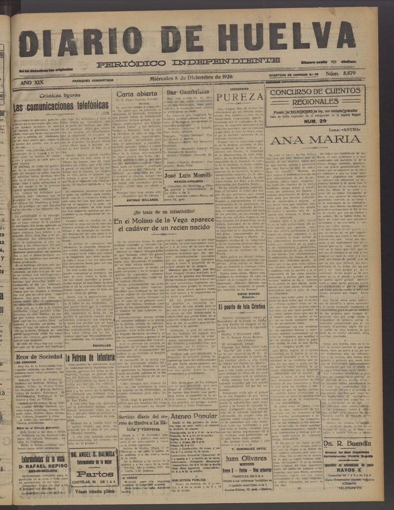 Miniatura de Diario de Huelva : periódico independiente del 8 de diciembre de 1926