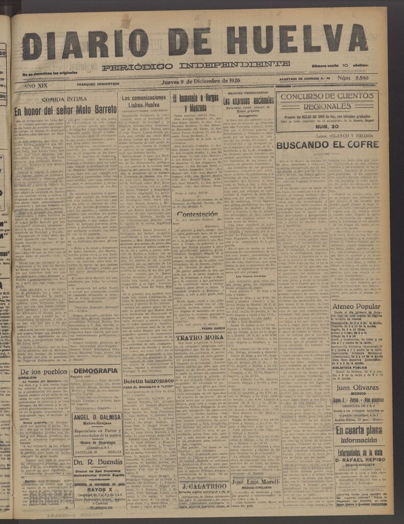Miniatura de Diario de Huelva : periódico independiente del 9 de diciembre de 1926