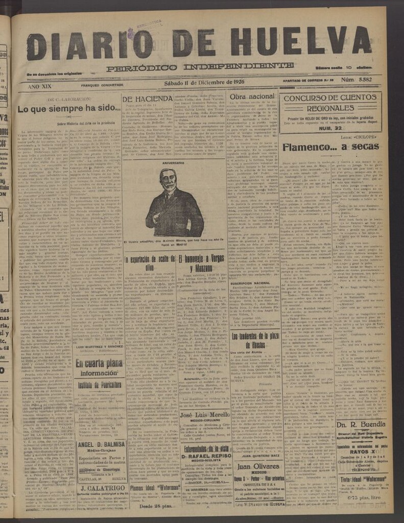 Miniatura de Diario de Huelva : periódico independiente del 11 de diciembre de 1926