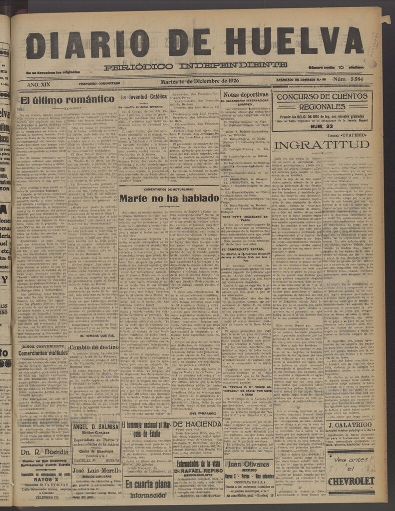 Miniatura de Diario de Huelva : periódico independiente del 14 de diciembre de 1926