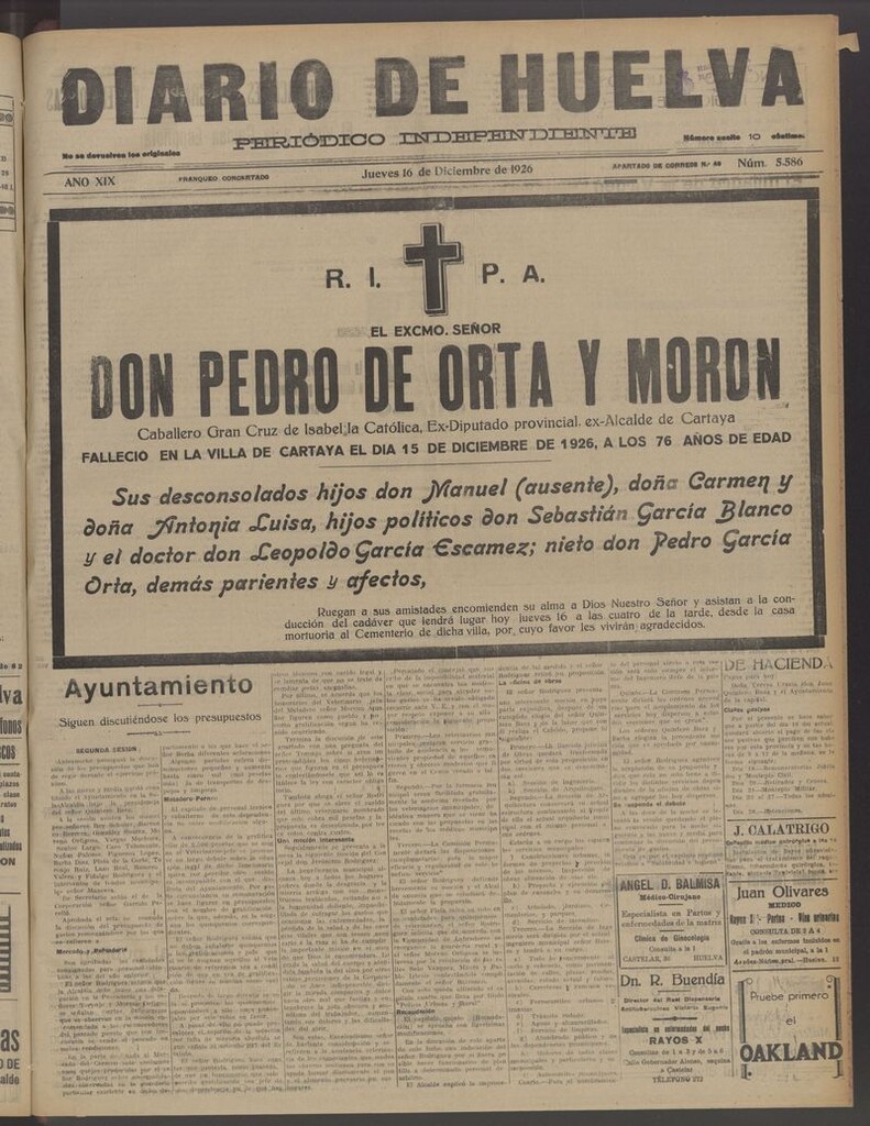 Miniatura de Diario de Huelva : periódico independiente del 16 de diciembre de 1926