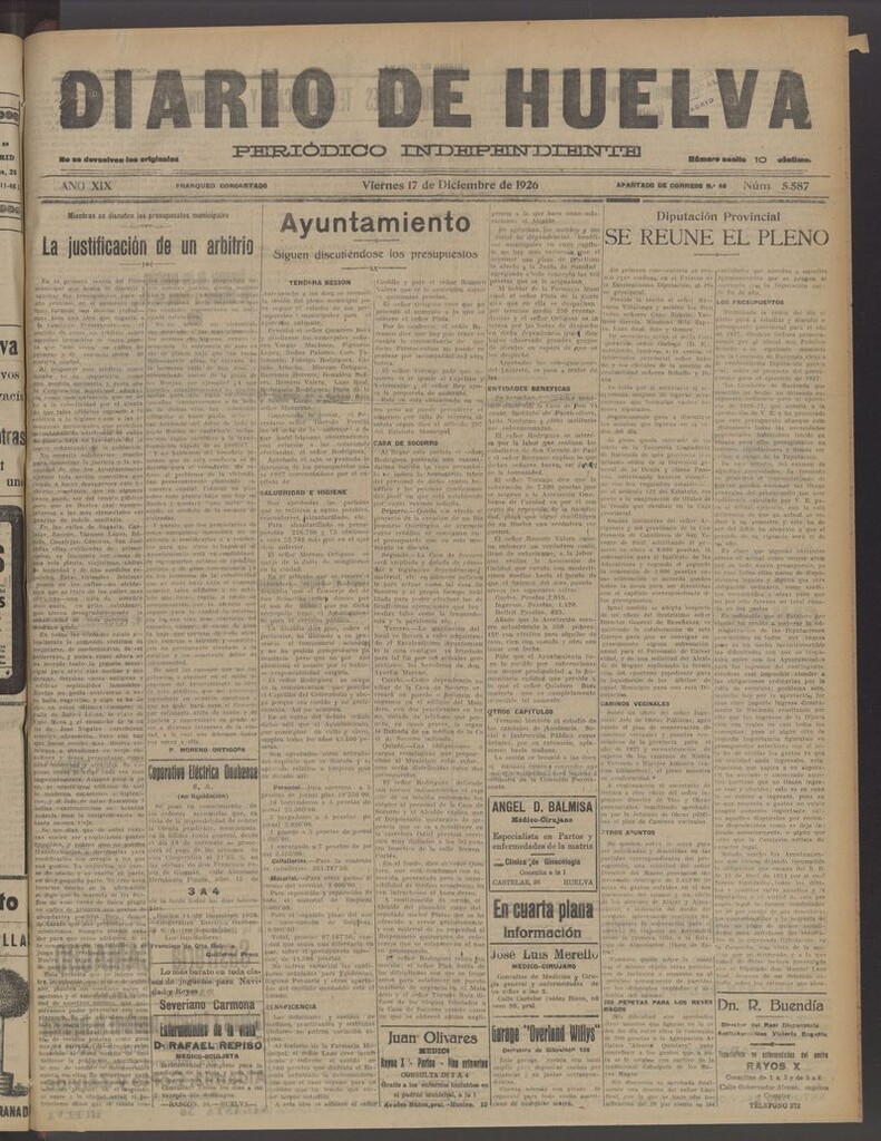 Miniatura de Diario de Huelva : periódico independiente del 17 de diciembre de 1926