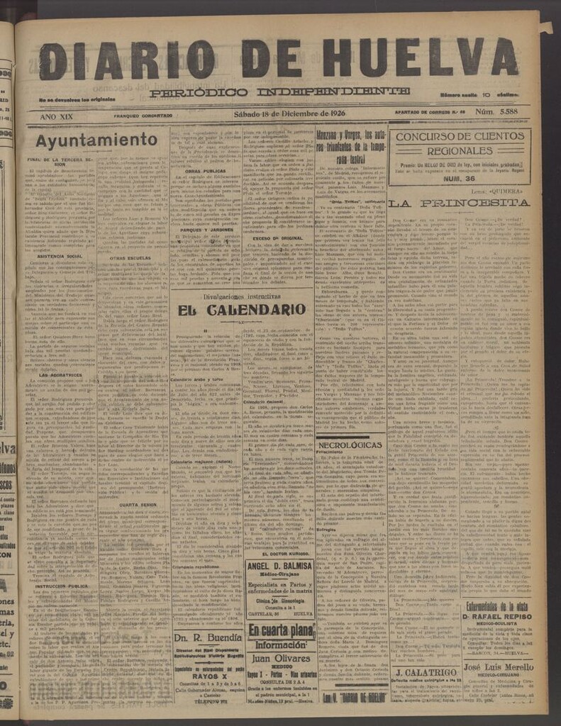Miniatura de Diario de Huelva : periódico independiente del 18 de diciembre de 1926
