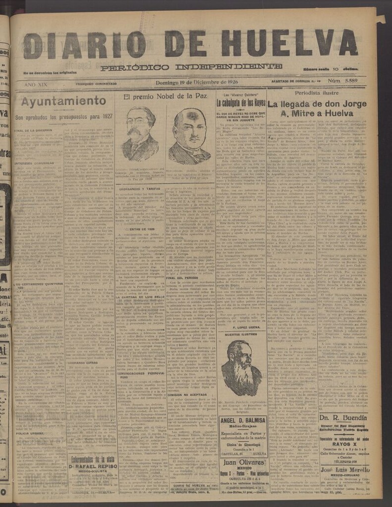 Miniatura de Diario de Huelva : periódico independiente del 19 de diciembre de 1926