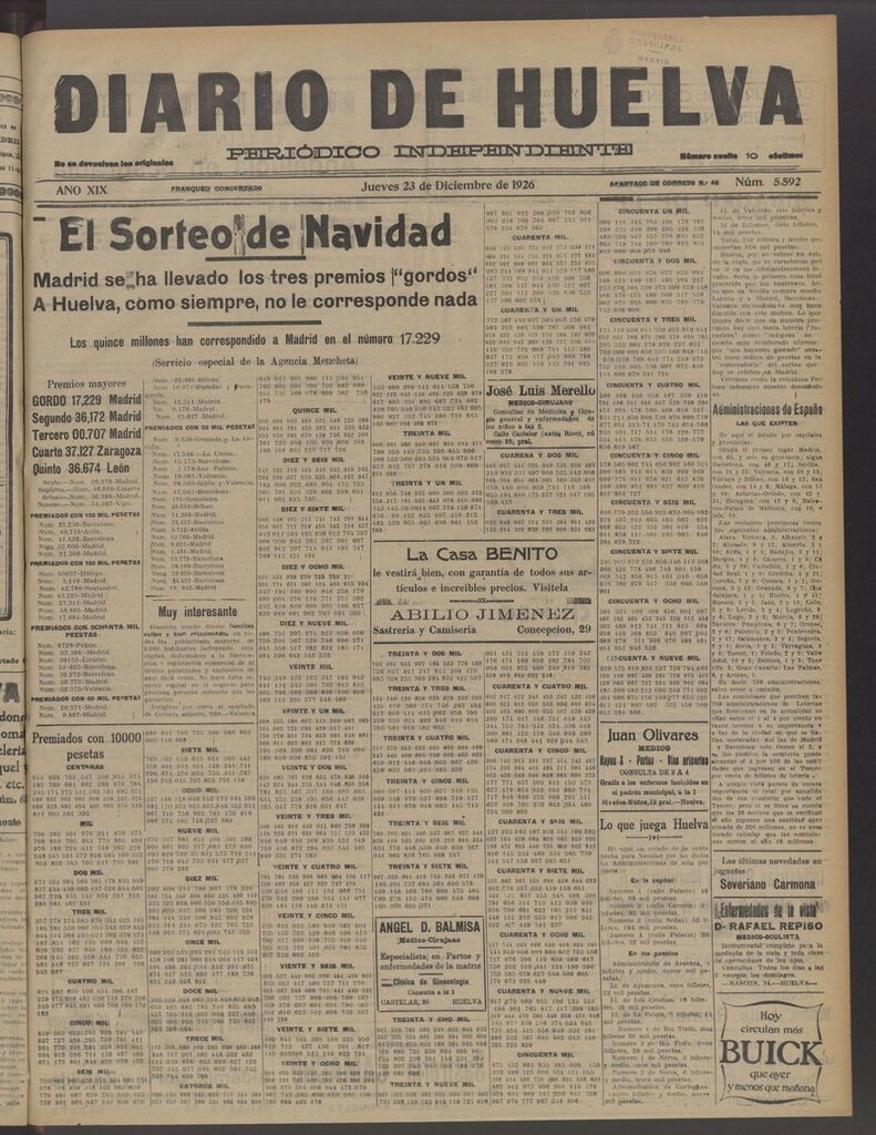 Miniatura de Diario de Huelva : periódico independiente del 23 de diciembre de 1926