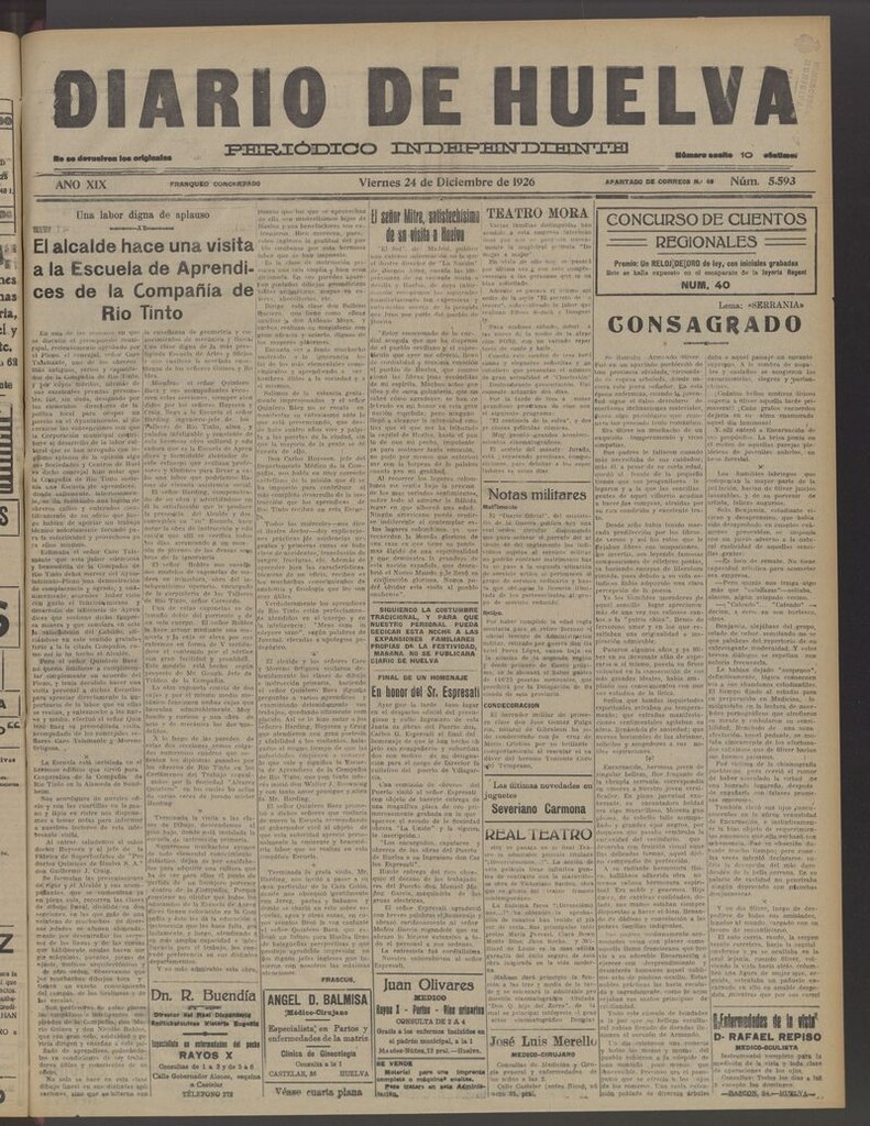 Miniatura de Diario de Huelva : periódico independiente del 24 de diciembre de 1926