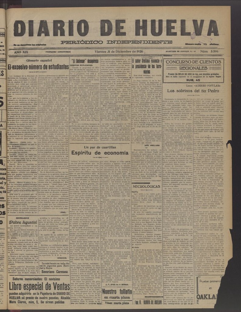 Miniatura de Diario de Huelva : periódico independiente del 31 de diciembre de 1926