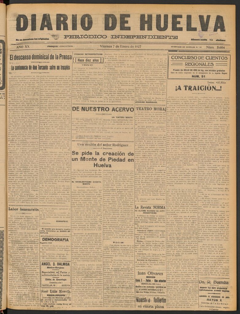 Miniatura de Diario de Huelva : periódico independiente del 7 de enero de 1927