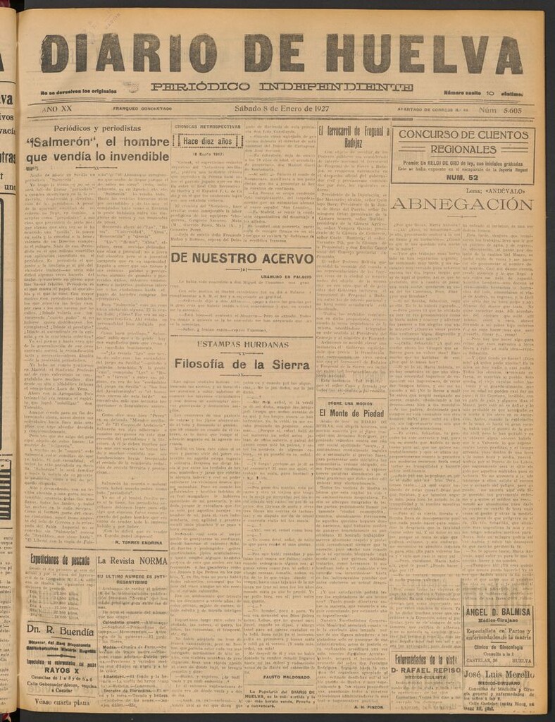 Miniatura de Diario de Huelva : periódico independiente del 8 de enero de 1927