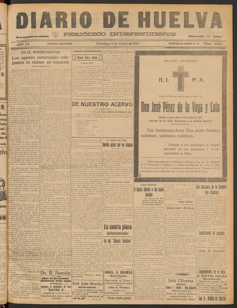 Miniatura de Diario de Huelva : periódico independiente del 9 de enero de 1927