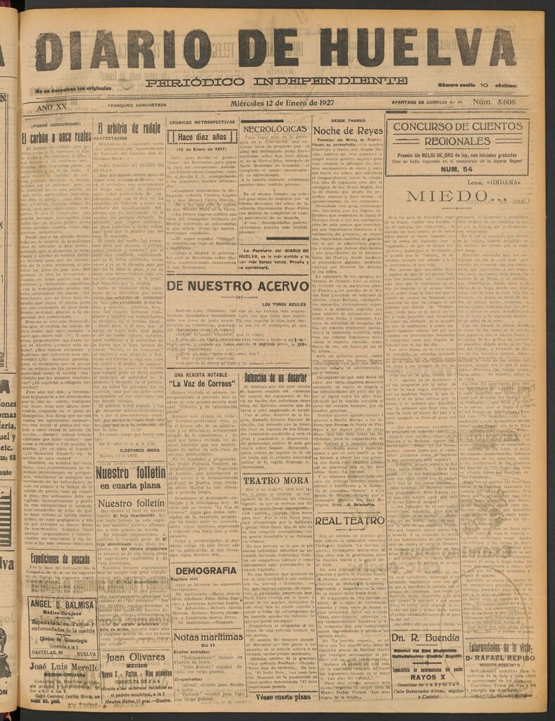 Miniatura de Diario de Huelva : periódico independiente del 12 de enero de 1927