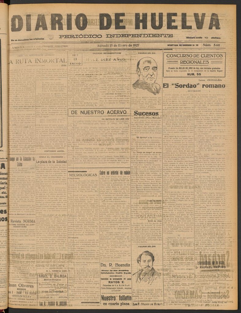 Miniatura de Diario de Huelva : periódico independiente del 15 de enero de 1927
