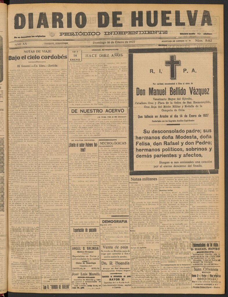 Miniatura de Diario de Huelva : periódico independiente del 16 de enero de 1927