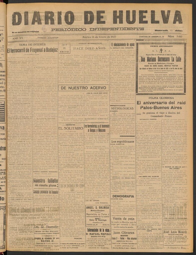 Miniatura de Diario de Huelva : periódico independiente del 18 de enero de 1927