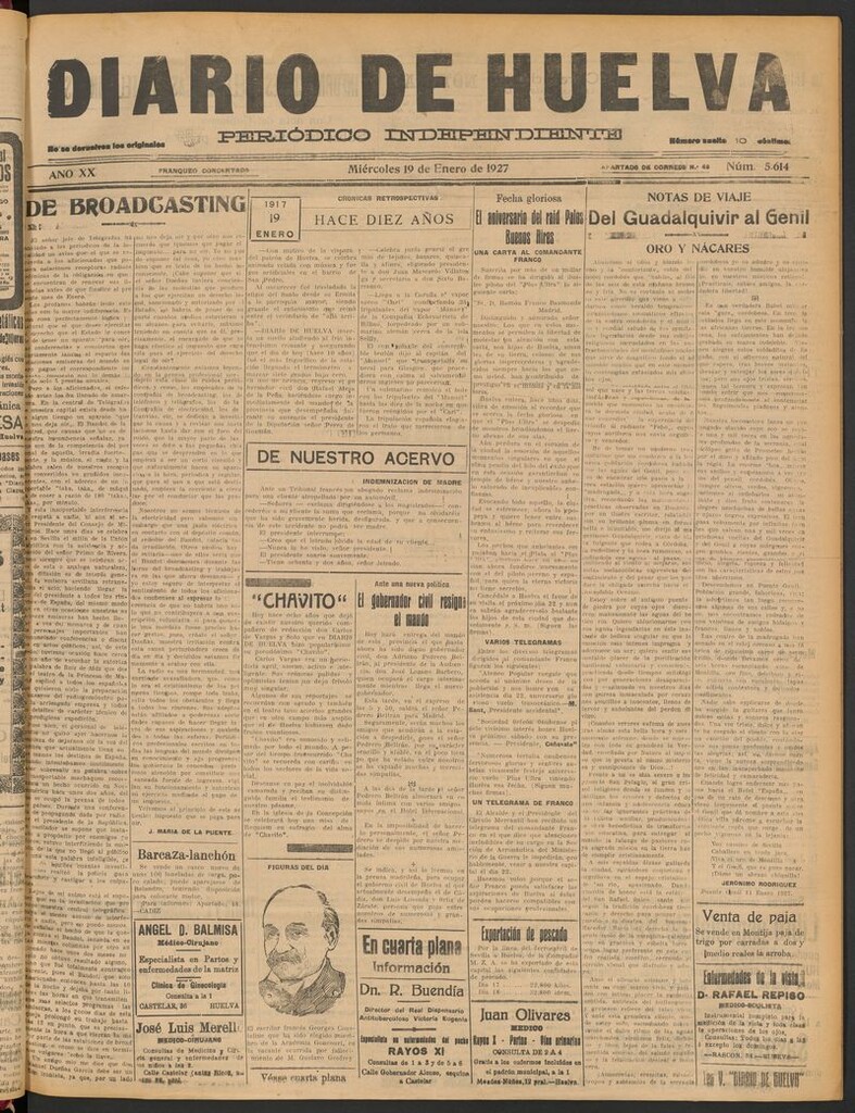 Miniatura de Diario de Huelva : periódico independiente del 19 de enero de 1927