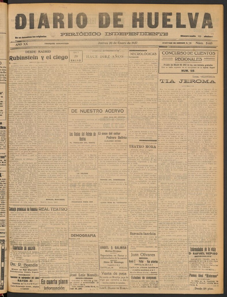 Miniatura de Diario de Huelva : periódico independiente del 20 de enero de 1927