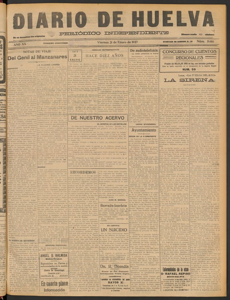 Miniatura de Diario de Huelva : periódico independiente del 21 de enero de 1927