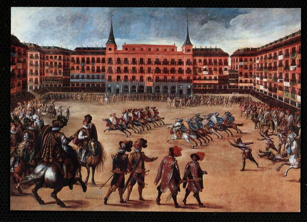Miniatura de Fiesta en la Plaza Mayor, con motivo de los desposorios del Príncipe de Gales con doña María Ana de Austria
