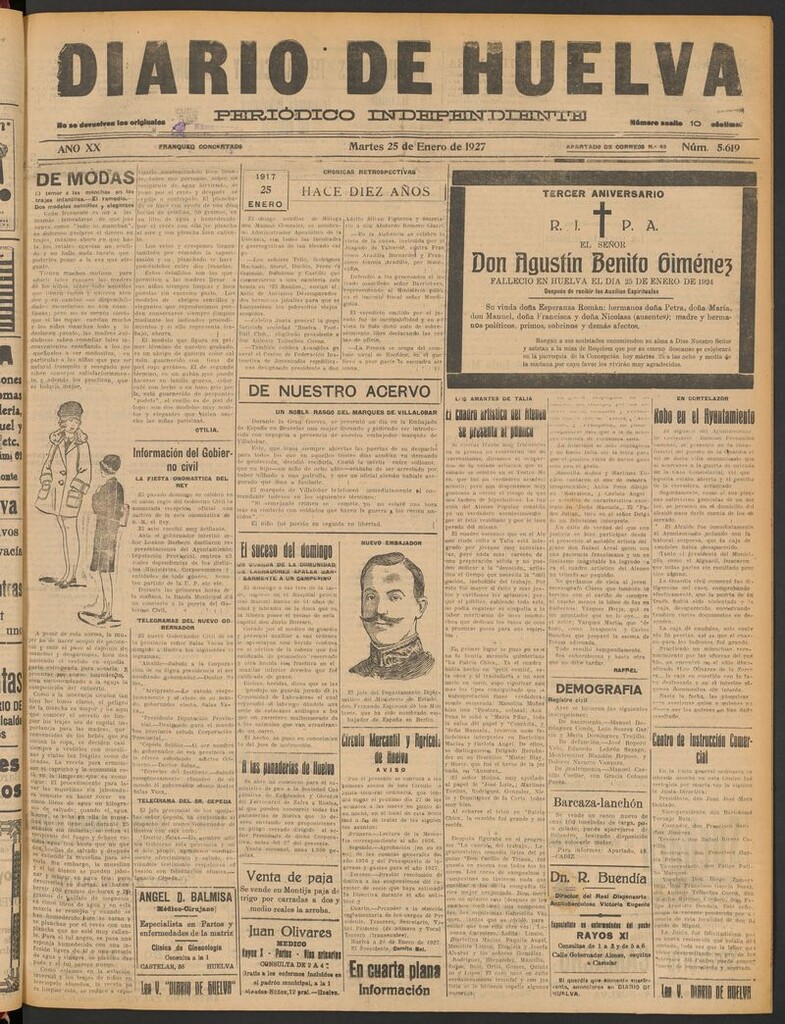 Miniatura de Diario de Huelva : periódico independiente del 25 de enero de 1927