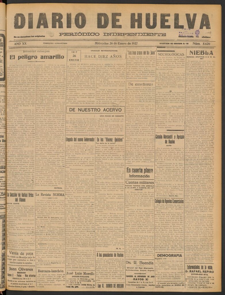 Miniatura de Diario de Huelva : periódico independiente del 26 de enero de 1927