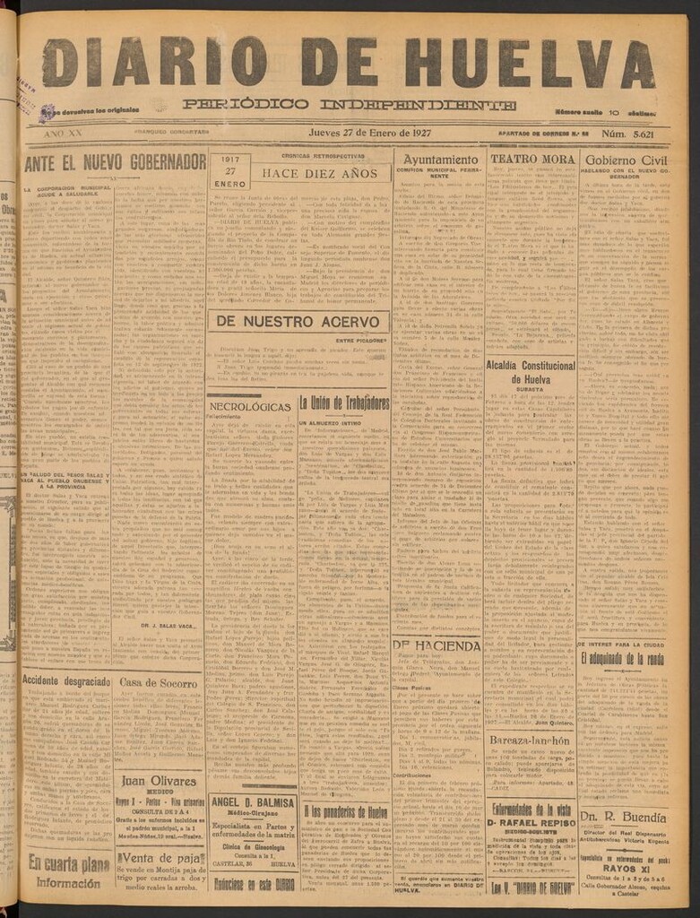 Miniatura de Diario de Huelva : periódico independiente del 27 de enero de 1927