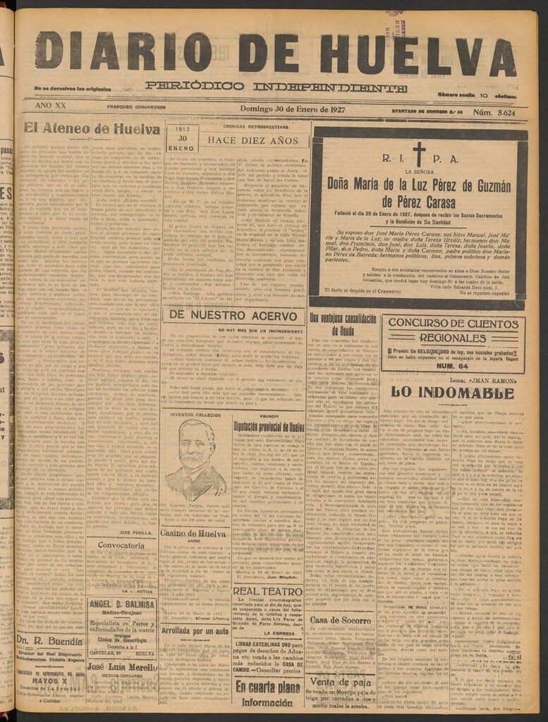 Miniatura de Diario de Huelva : periódico independiente del 30 de enero de 1927