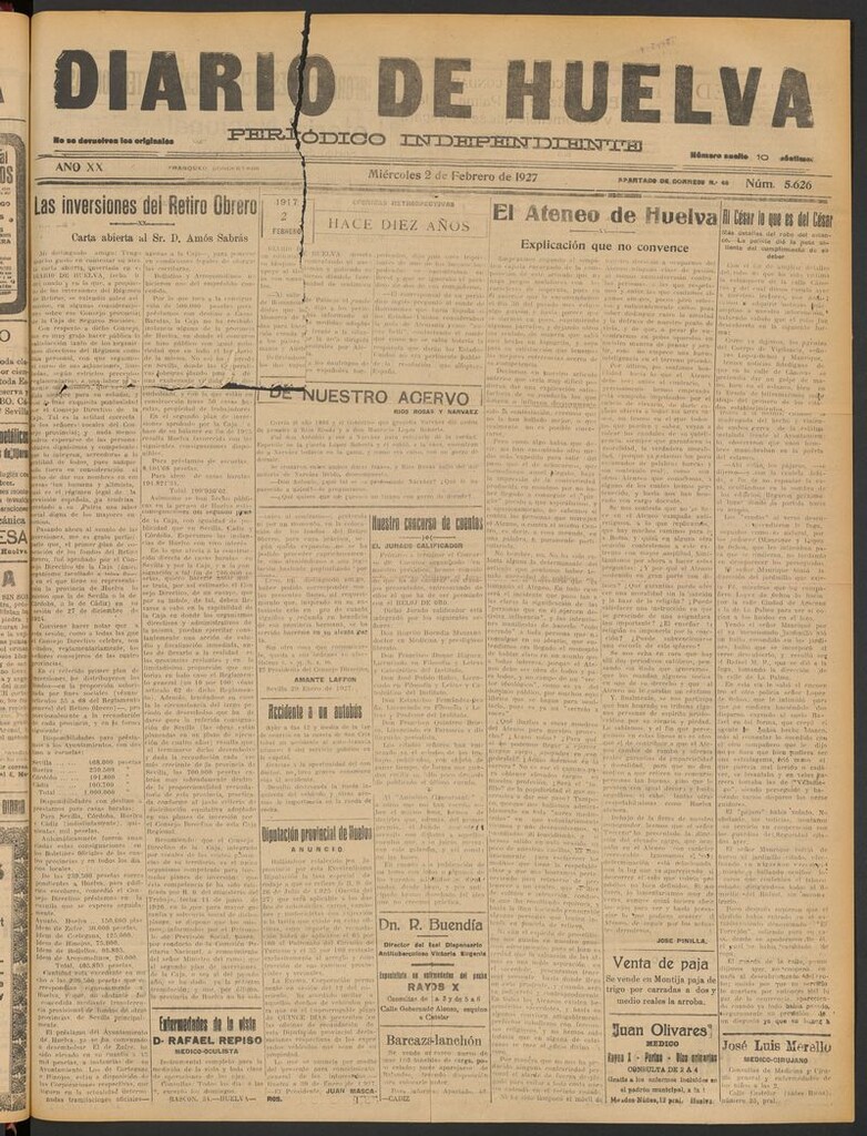 Miniatura de Diario de Huelva : periódico independiente del 2 de febrero de 1927