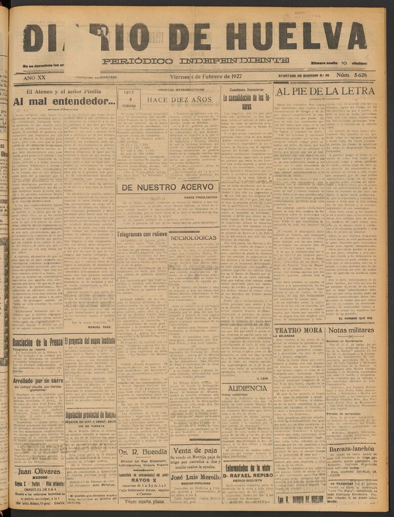 Miniatura de Diario de Huelva : periódico independiente del 4 de febrero de 1927