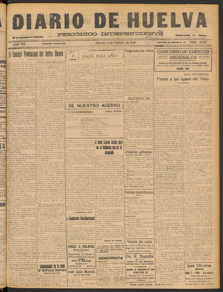 Miniatura de Diario de Huelva : periódico independiente del 5 de febrero de 1927