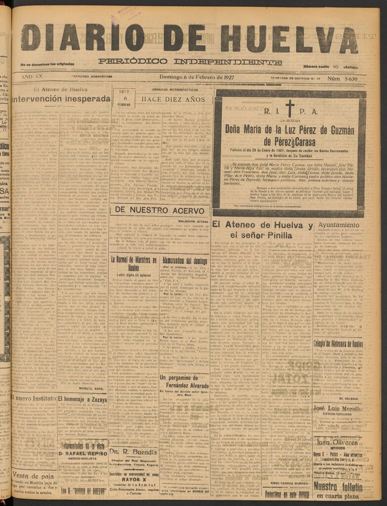 Miniatura de Diario de Huelva : periódico independiente del 6 de febrero de 1927