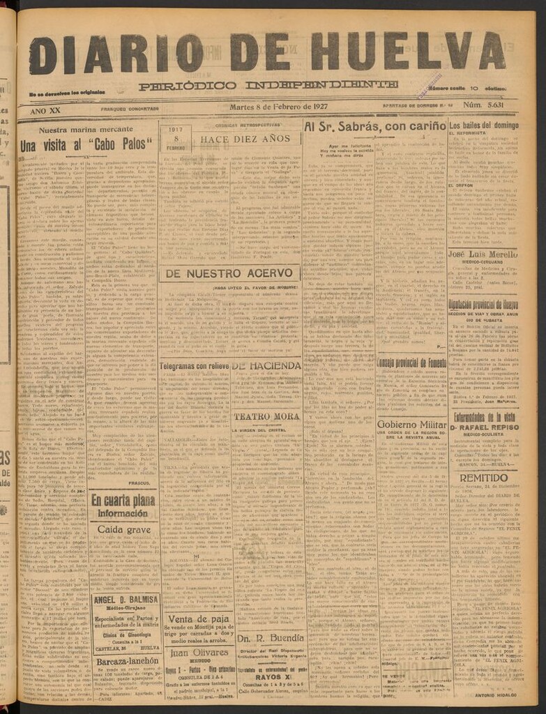 Miniatura de Diario de Huelva : periódico independiente del 8 de febrero de 1927