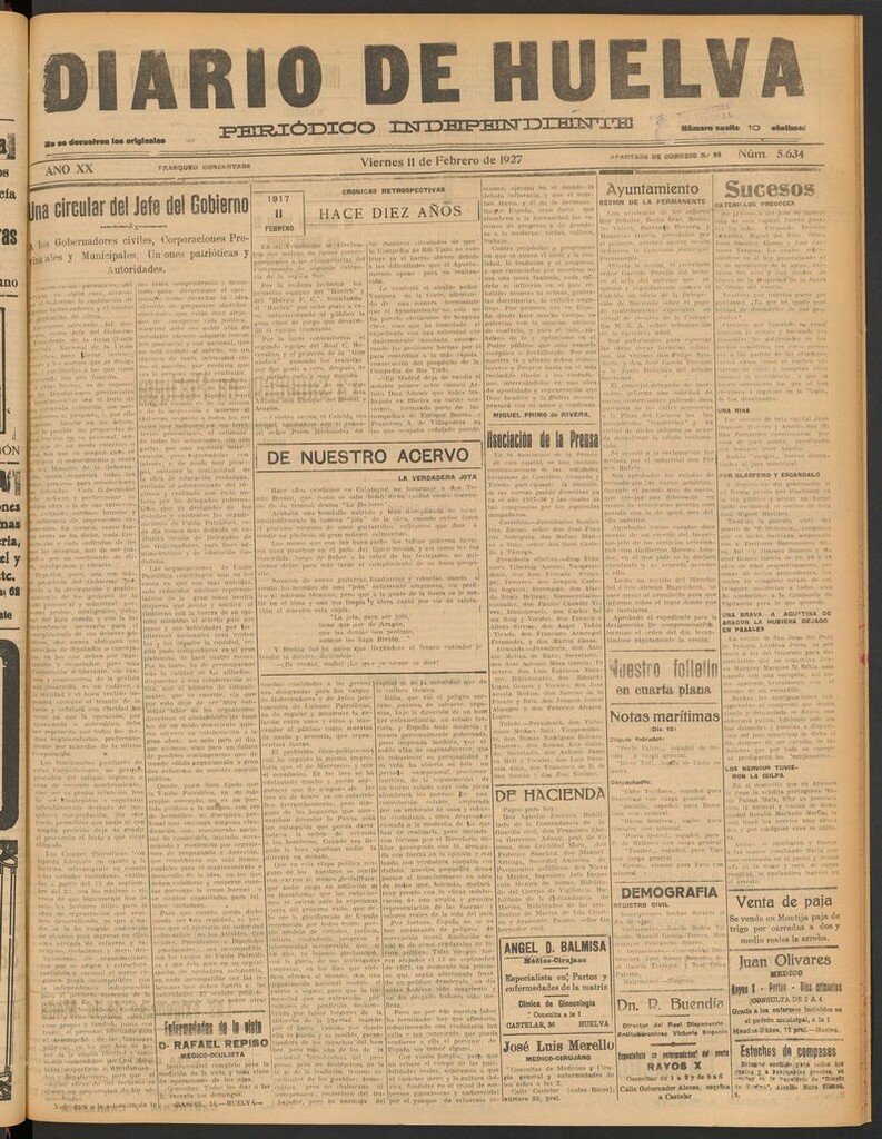 Miniatura de Diario de Huelva : periódico independiente del 11 de febrero de 1927