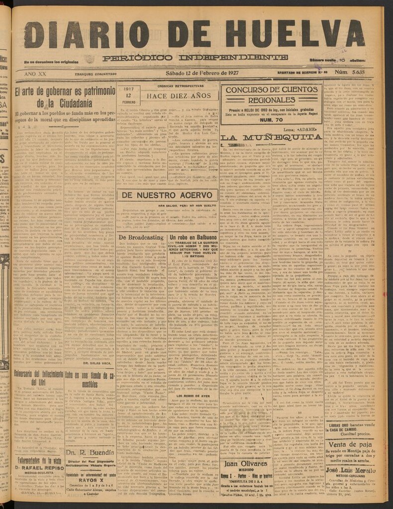 Miniatura de Diario de Huelva : periódico independiente del 12 de febrero de 1927