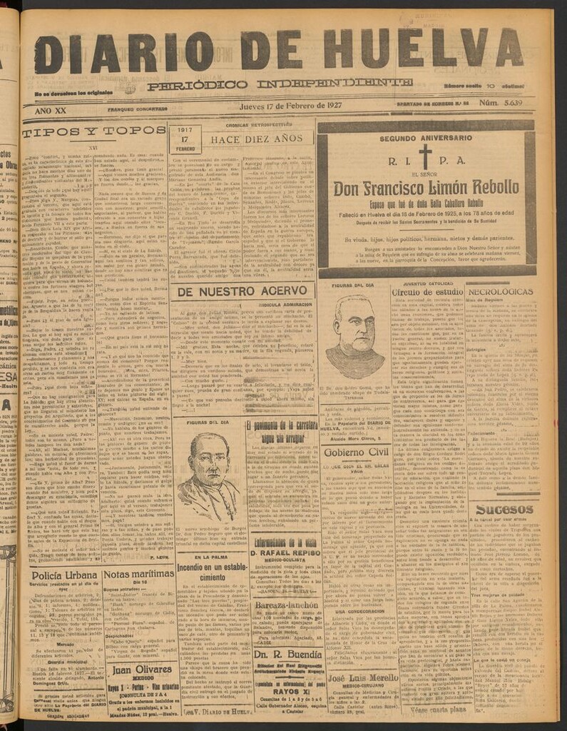 Miniatura de Diario de Huelva : periódico independiente del 17 de febrero de 1927