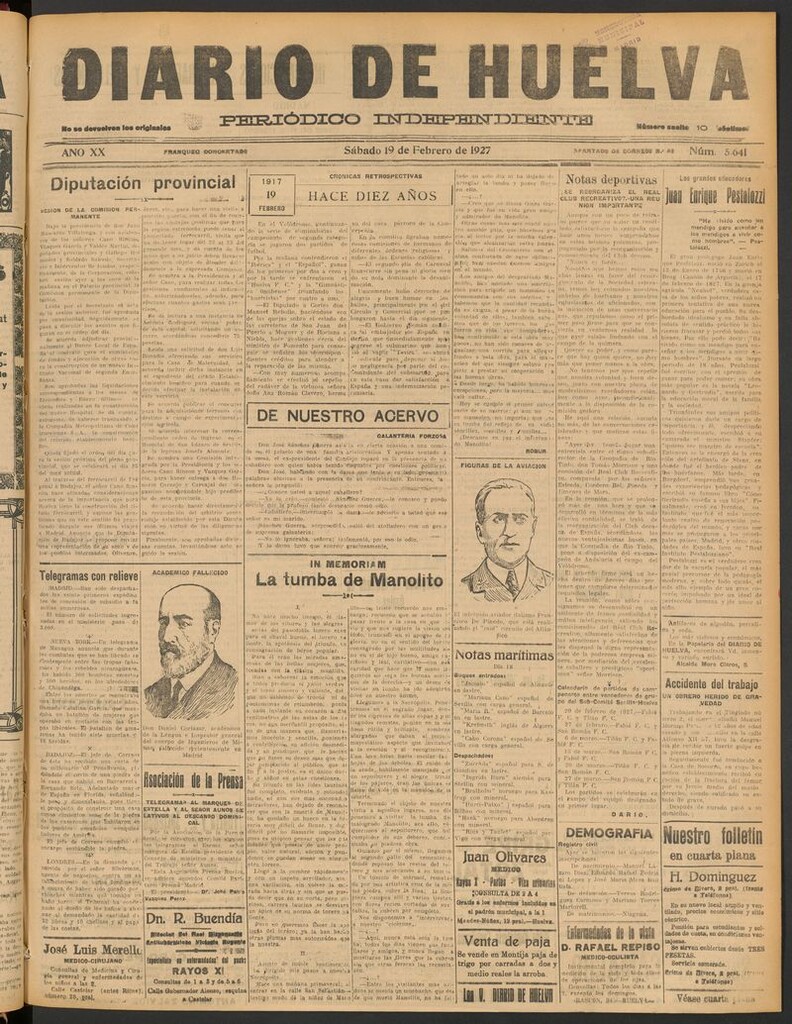 Miniatura de Diario de Huelva : periódico independiente del 19 de febrero de 1927