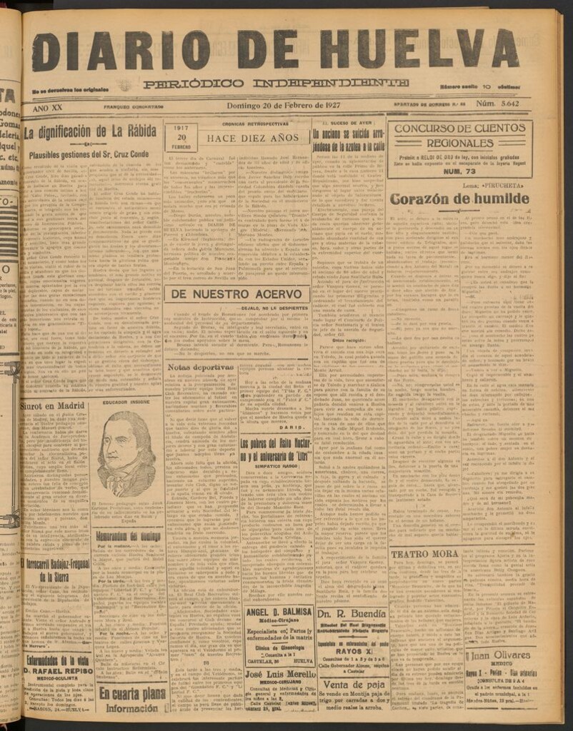 Miniatura de Diario de Huelva : periódico independiente del 20 de febrero de 1927