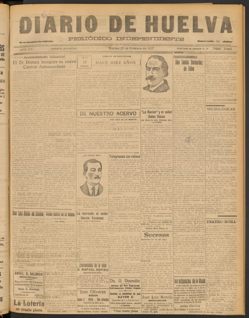 Miniatura de Diario de Huelva : periódico independiente del 22 de febrero de 1927