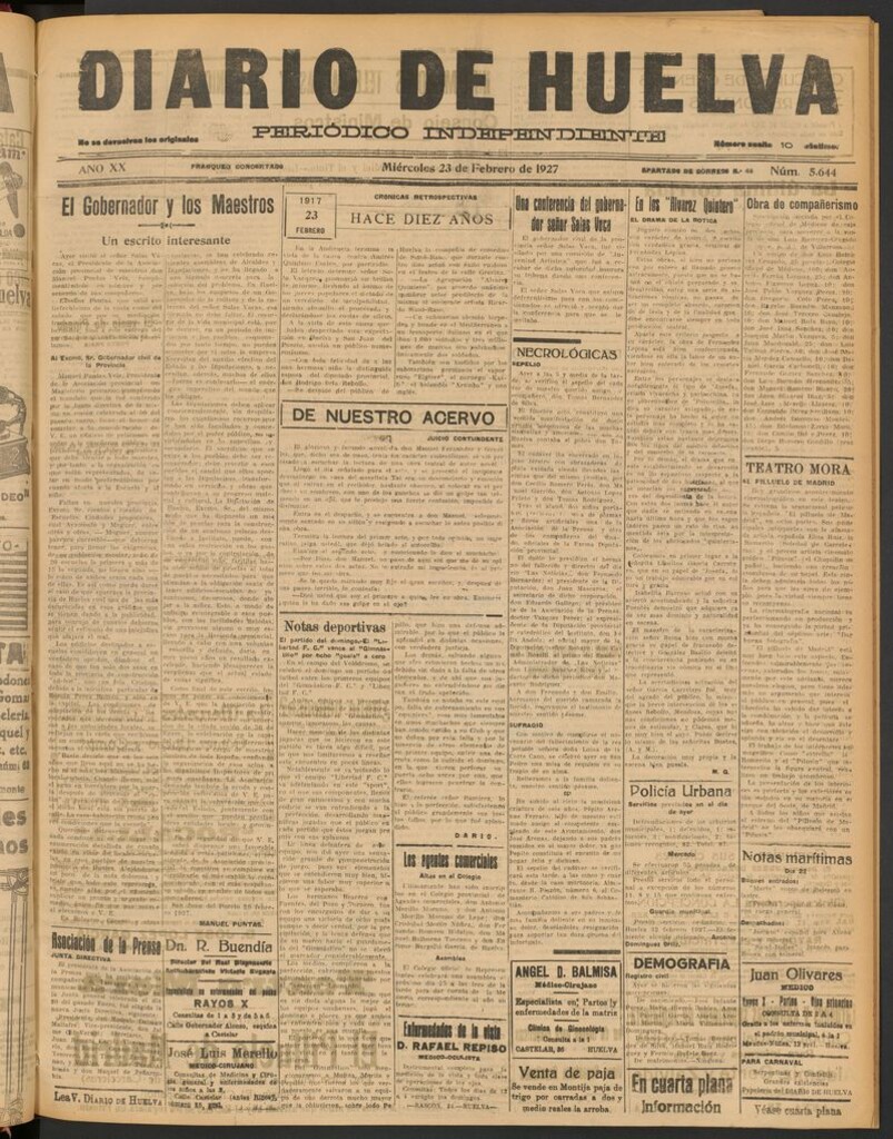Miniatura de Diario de Huelva : periódico independiente del 23 de febrero de 1927