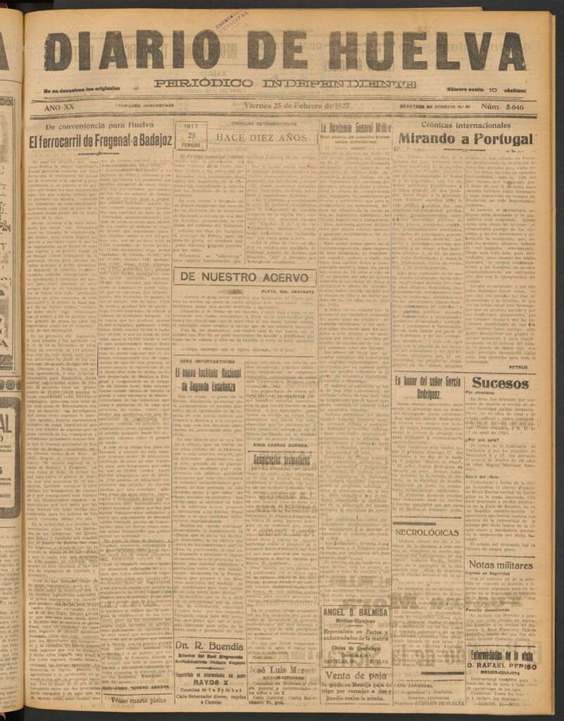 Miniatura de Diario de Huelva : periódico independiente del 25 de febrero de 1927