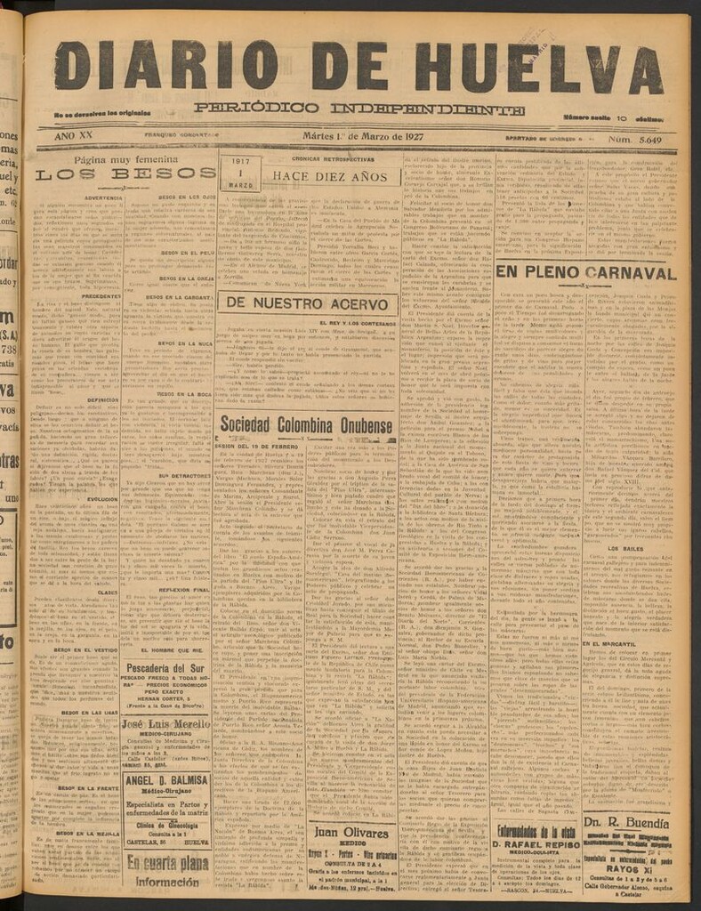 Miniatura de Diario de Huelva : periódico independiente del 1 de marzo de 1927