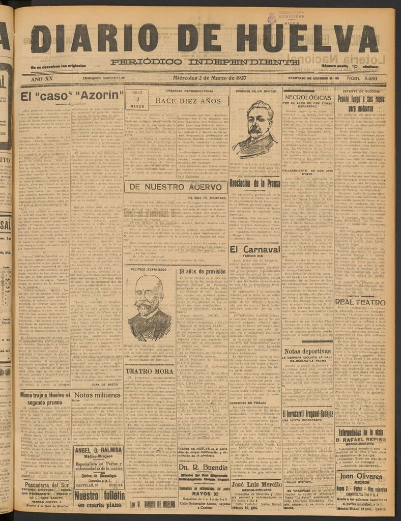 Miniatura de Diario de Huelva : periódico independiente del 2 de marzo de 1927