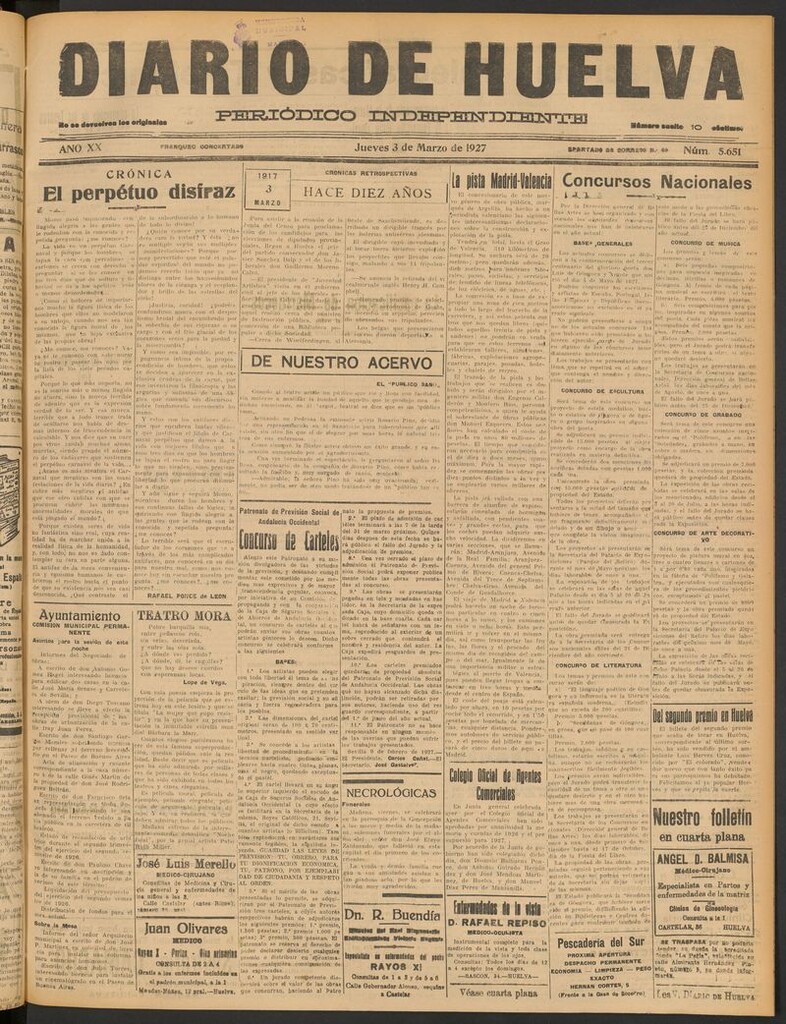 Miniatura de Diario de Huelva : periódico independiente del 3 de marzo de 1927