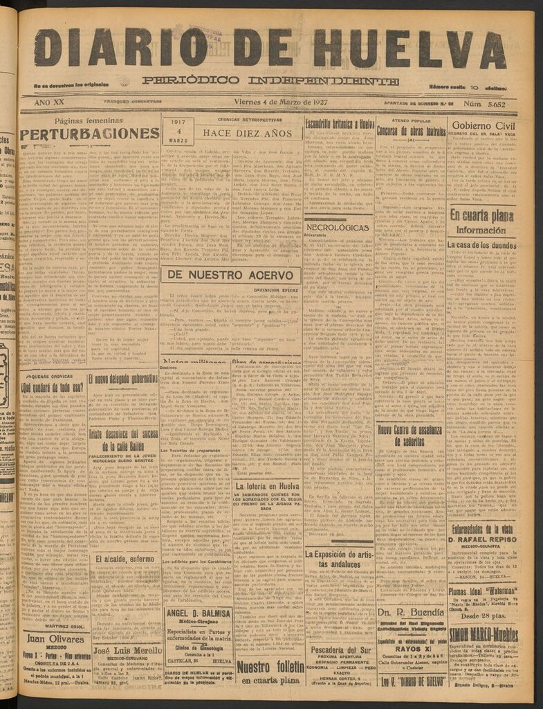 Miniatura de Diario de Huelva : periódico independiente del 4 de marzo de 1927