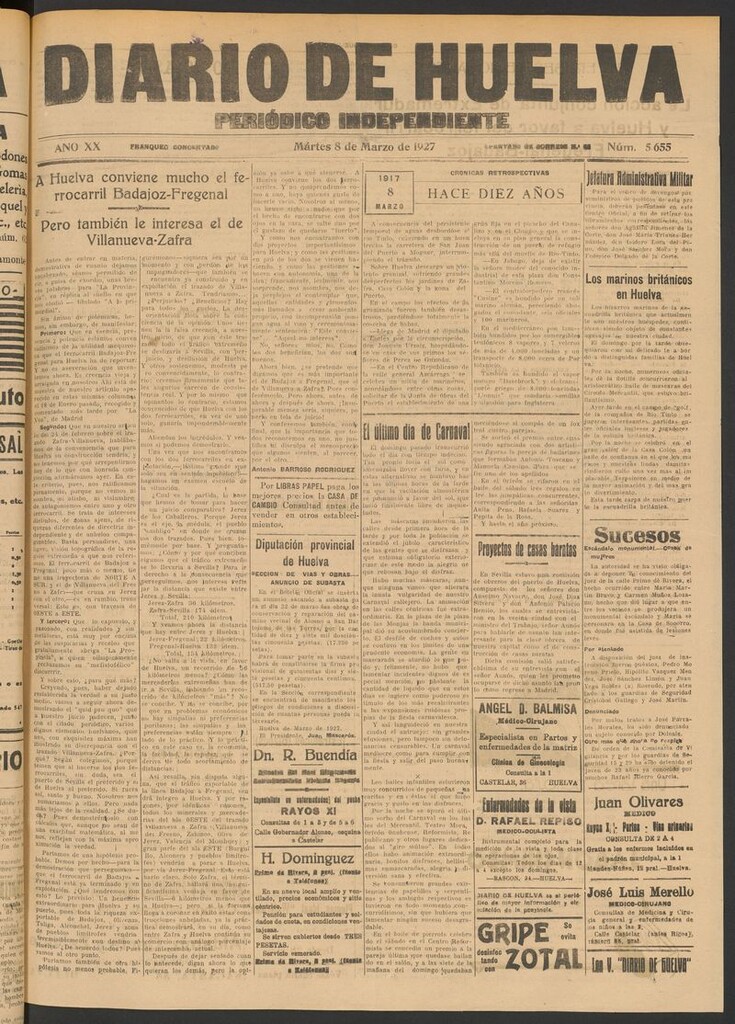 Miniatura de Diario de Huelva : periódico independiente del 8 de marzo de 1927