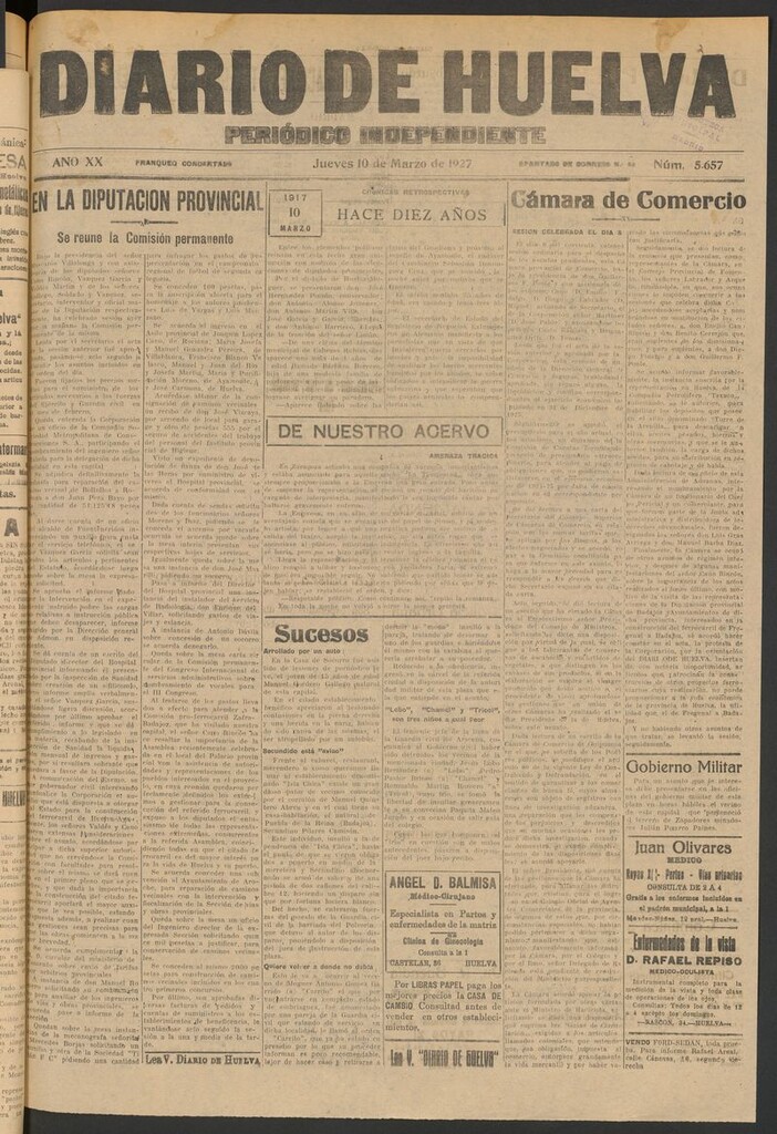 Miniatura de Diario de Huelva : periódico independiente del 10 de marzo de 1927