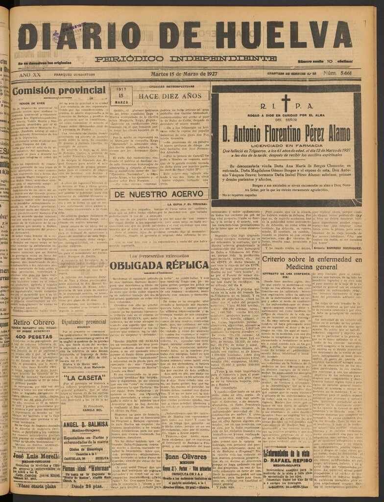 Miniatura de Diario de Huelva : periódico independiente del 15 de marzo de 1927